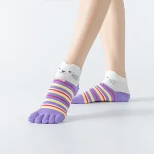 Non-slip five finger yoga socks with cute cartoon cat design for women sports dance.
