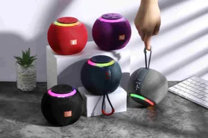 Portable mini wireless Bluetooth speaker with colorful LED lights, spherical bass subwoofer.