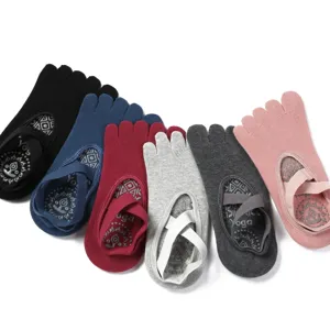 Non-Slip Five Toe Yoga Socks with Cross Straps Pilates Fitness Exercise Socks Multi Color