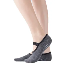 Chaussettes de yoga antidérapantes avec brides, chaussettes de pilates en coton respirant.