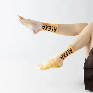 Women Tie-Dye Long Yoga Socks Pilates Fitness Dance Anti-Slip Cotton Casual Sports High Tube Socks