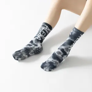 Tie dye long yoga socks for women pilates fitness grip socks anti slip dance socks