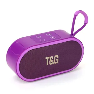 Detaillierte Nahaufnahme des lila kabellosen tragbaren Bluetooth-Lautsprechers.