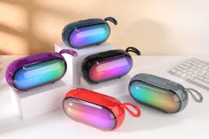 Portable wireless Bluetooth speaker with vibrant RGB lighting, TWS stereo and deep bass sound.