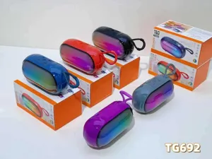 Portable wireless Bluetooth speaker with RGB colorful lights, TWS subwoofer and strap.