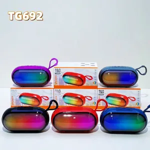 Portable colorful RGB Bluetooth speaker with wireless TWS stereo, rich bass and handy strap.