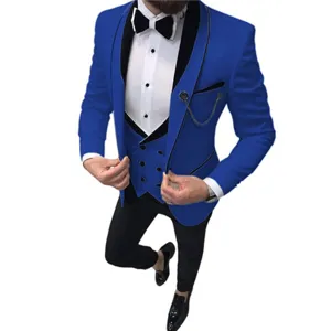 Ανδρικό βασιλικό μπλε 3 τεμαχίων slim fit κοστούμι σακάκι γιλέκο παντελόνι για γάμους