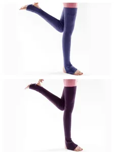Knit yoga leg warmers over knee slouch socks dance athletic ribbed long winter warm purple.