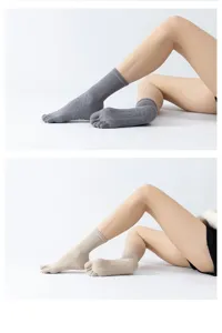 Chaussettes de yoga cinq orteils femme mi-tubulaire jacquard losange antidérapant fitness