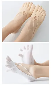 Detailansicht von atmungsaktiven Mesh Fünf-Zehen-Sommersocken für Damen mit Hohl-Design.