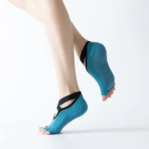 Calzini da Yoga Open Toe Antiscivolo Professionali da Donna con Cinghie e Punti di Presa in Cotone Traspirante Sport Pilates