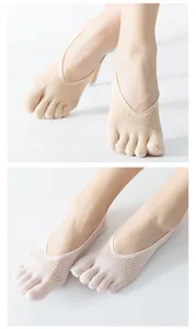 Damen atmungsaktive Mesh Zehensocken Sommer unsichtbar flache Boot Socken Detailansicht.