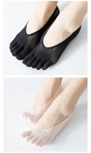 Damen Sommer Mesh Fünf Zehen Boot Socken atmungsaktiv Samt unsichtbare flache Socken