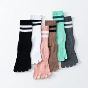 Women athletic toe socks five finger mid tube college style striped comfortable socks