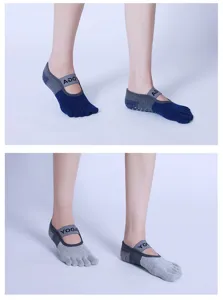 Non-slip five-toe yoga socks with elastic strap for pilates, dance, and fitness workout.