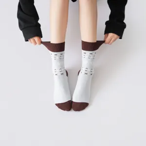Women's Fair Isle Striped Yoga Socks Anti-Slip Pilates Dance Floor Socks Cute Mid-Tube Cotton Sports Socks