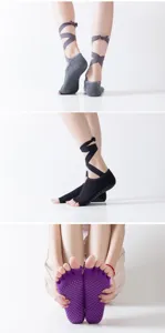Non-slip yoga socks with straps, open toe five-toe design, perfect for pilates and dance practice.