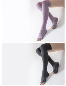 Over-the-knee five-toe yoga socks with anti-slip grip soles, ideal for pilates and dance.