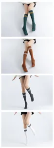 Women Japanese style college knee high socks with double stripe athletic yoga pilates socks.
