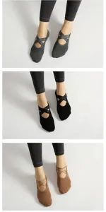 Calcetines de yoga antideslizantes para mujer, calcetines de pilates de rizo con tirantes.