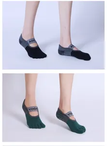 Breathable non-slip five toe yoga socks with cross strap for pilates and fitness sports wear