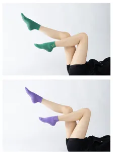 Women non-slip yoga socks with grip and cute embroidery, breathable cotton short sports socks.