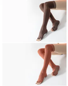 Over-the-knee yoga socks with five toes and anti-slip grip sole, ideal for pilates and dance.