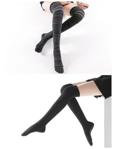 Over-the-knee five toe yoga socks, anti-slip grip long warm pilates dance socks.