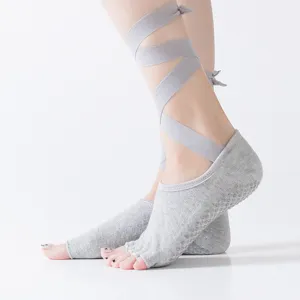 Women Yoga Socks Pure Cotton Five Toe Open Back Non Slip Pilates Ballet Dance Exercise Grip Socks Athletic Sports Socks