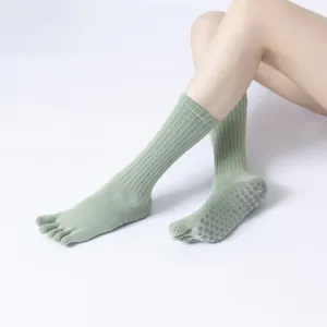 Chaussettes de Yoga pour Femmes Antidérapantes à Orteils Séparés Cinq Doigts Chaussettes de Pilates Compression Athlétique Fitness Gym Coton