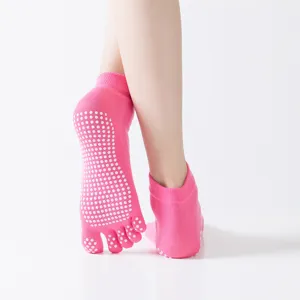 Women Pink Five Finger Yoga Socks Anti Slip Toe Socks for Professional Studio Fitness