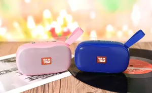 Tragbarer kabelloser Bluetooth Lautsprecher mit Band, Mini Outdoor Stereo Box in Rosa Blau.