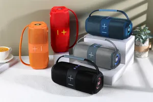 Enceinte Bluetooth sans fil portable avec tissu, poignée et lumière LED. Bon son stéréo.