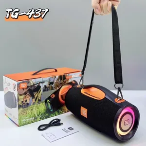 Portable wireless Bluetooth speaker with colorful LED lights, TWS subwoofer and strap.