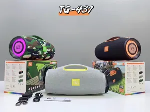 Portable Bluetooth speaker with 20W dual speakers, TWS deep bass, colorful LED lights, strap.