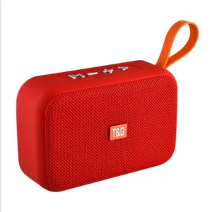 Portable wireless Bluetooth speaker with heavy bass, red mini outdoor audio with strap.