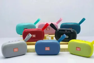 Tragbarer kabelloser Bluetooth-Lautsprecher mit buntem Design und praktischer Handschlaufe.