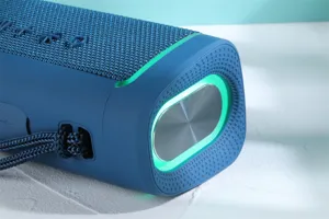 Portable wireless bluetooth speaker with vibrant rgb lighting for outdoor and home use.