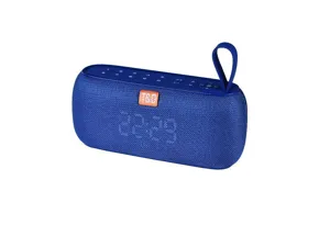 Tragbarer kabelloser Bluetooth-Lautsprecher mit Stoffdesign, LED-Anzeige und starkem Bass.