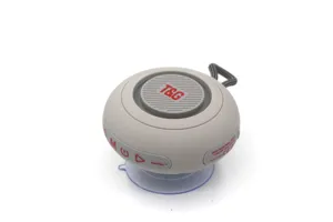 Tragbarer kabelloser Bluetooth-Lautsprecher mit Saugnapf, 3W Leistung und Akku.