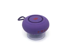 Tragbarer kabelloser Bluetooth-Lautsprecher mit Saugnapf und Mini-Design für Musik.