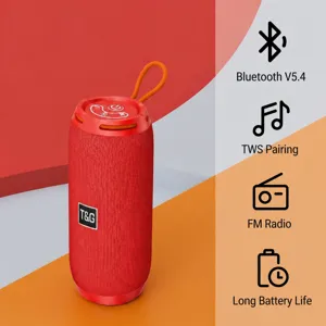 Portable wireless Bluetooth speaker with TWS connection, FM radio, and long battery life.