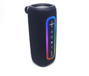 Portable bluetooth speaker with RGB ambient light, deep bass, wireless outdoor audio device.