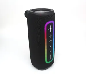 Portable wireless Bluetooth speaker with RGB ambient light, waterproof outdoor mini boombox.