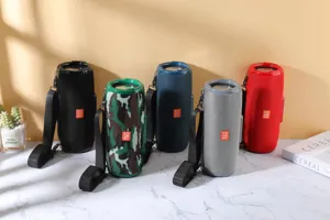 Portable waterproof fabric bluetooth speaker with dual diaphragms, outdoor wireless bass stereo.