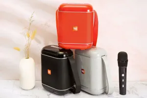 Portable outdoor Bluetooth speaker with microphone, wireless TWS stereo subwoofer.
