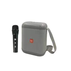 Portable Bluetooth speaker with wireless microphone karaoke set grey outdoor audio device