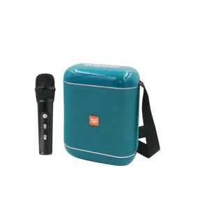 Portable Bluetooth karaoke speaker with microphone, wireless sound system for outdoor parties.
