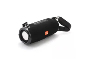 Portable black cylindrical fabric Bluetooth wireless outdoor waterproof speaker with strap