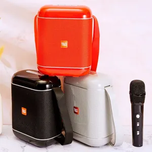 Portable wireless bluetooth speaker with microphone for outdoor karaoke and heavy bass sound.